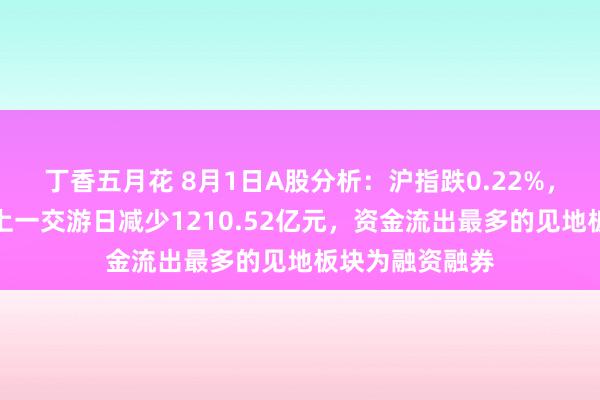 丁香五月花 8月1日A股分析：沪指跌0.22%，两市成交额较上一交游日减少1210.52亿元，资金流出最多的见地板块为融资融券