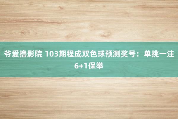 爷爱撸影院 103期程成双色球预测奖号：单挑一注6+1保举