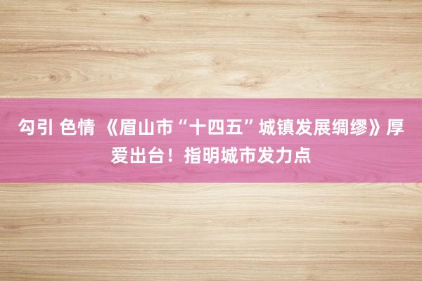 勾引 色情 《眉山市“十四五”城镇发展绸缪》厚爱出台！指明城市发力点